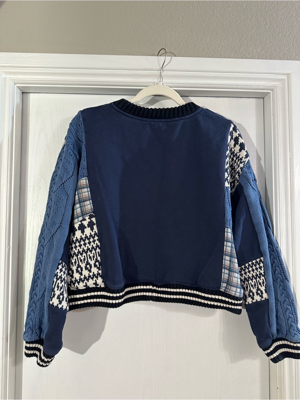 Pilcro Navy Patchwork Cropped Crewneck Sweatshirt - Picture 2 of 5